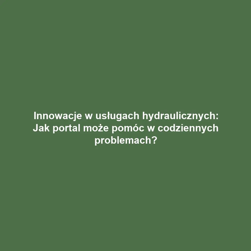 Innowacje w usługach hydraulicznych: Jak portal może pomóc w codziennych problemach?